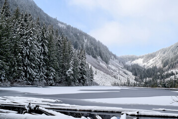 Winter at Talapus Lake in North West Washington.  Talapus Lake is the perfect introduction to the outdoors for hikers and beginning backpackers.