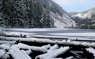 Winter at Talapus Lake in North West Washington.  Talapus Lake is the perfect introduction to the outdoors for hikers and beginning backpackers.