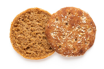 Rye bread slice on a white background.