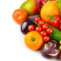 Vegetables and fruits isolated on a white background.