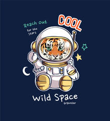 wild space traveler slogan with tiger cub astronaut vector illustration