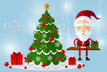 
Merry Christmas Happy Christmas companions. Santa Claus, Snowman, Reindeer and elf in Christmas snow scene with craft style on background. 