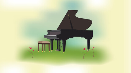 Grand Piano isolated retro old background illustration
