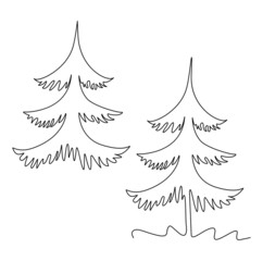Obraz premium Christmas trees with a moon. New Year forest. Festive mood, humor. Continuous line drawing illustration. Isolated on white background