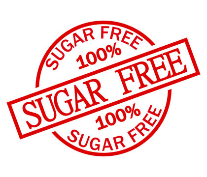 100% sugar free. Information label sign with red and white colors.