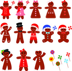 Isolated gingerbread men and women figures 