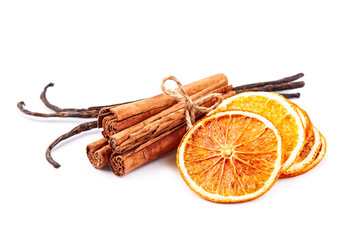 Dried oranges with cinnamon and vanilla sticks