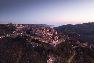Obraz premium Italy november 2021: aerial view of the medieval village of Urbino, a unesco heritage site in the province of Pesaro in the Marche region