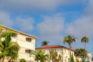 Fototapeta premium Side view of a residential buildings with trees outside at La Jolla, California