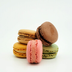 Multicolored macaroons isolated on white background