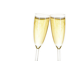 two glasses of champagne isolated on white
