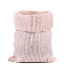 Empty burlap sack bag isolated on white background