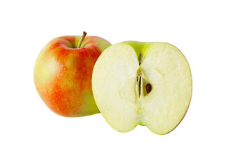 Whole apple and half isolated on white background.