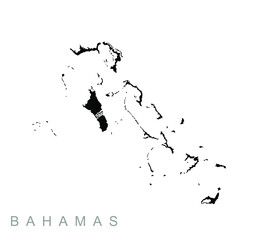 Bahamas map vector silhouette illustration isolated on white background . High detailed illustration. Caribbean country.