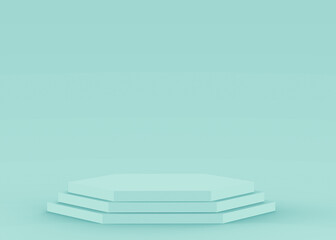 3d blue green hexagon podium minimal studio background. Abstract 3d geometric shape object illustration render. Display for technology medical and science product.