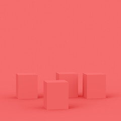 Abstract 3d pink coral cube and box podium minimal scene studio background.