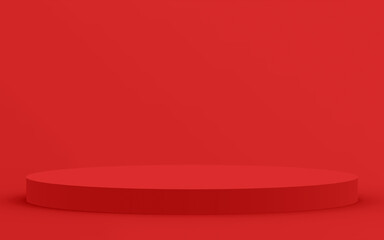 Abstract 3d red color cylinder podium minimal studio background.