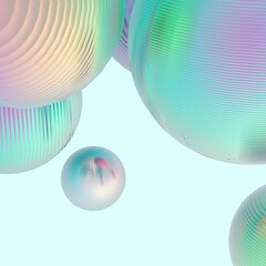 Mint green balls silver gradient colors isolated background. Abstract bubble glossy pastel 3d geometric shape object illustration render.