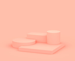 Abstract 3d pink peach platform minimal studio background.