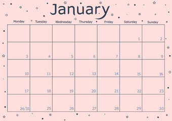 planner for the month of January 2022