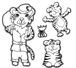 A cheerful tiger on a holiday in a set