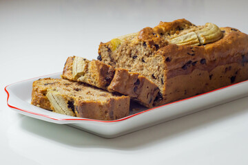 plate of sliced banana bread