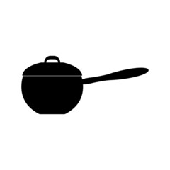 A saucepan with a lid for cooking the second course is black on a white background.