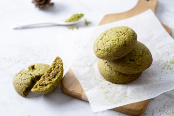 Matcha greentea cookies set on cafe table. - 470496194