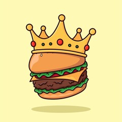 Burger Crown Fast Food Cartoon Vector Illustration