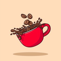 Coffee Splash. Coffee Bean Throw Cartoon Vector Illustration