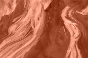 Calming coral epoxy resin art in trendy color. Texture of blue and white paint. Fluid art, kintsugi. Close up