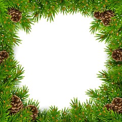 Fototapeta na wymiar Christmas square fir frame with pine cones vector