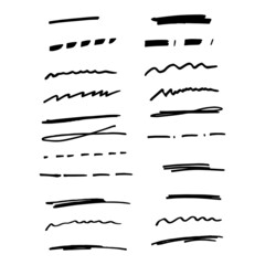 Hand drawn underlines. Drawing brush strokes. Vector illustration.
