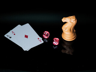 Chess Piece with Dice and Cards for game night