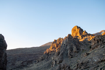 Natural landscape with desert and volcano rocks in Tenerife. Hiking in natural park