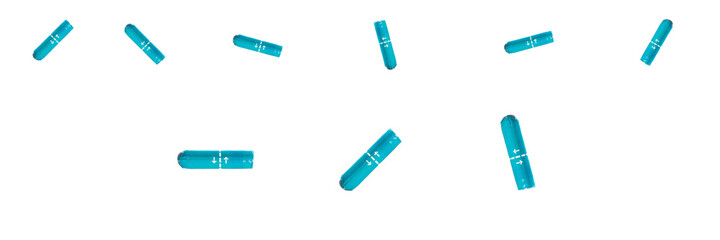 Colorful tampons isolated on the white background, a small wad of absorbent cotton or other soft material used to stop up a wound or other opening in the body