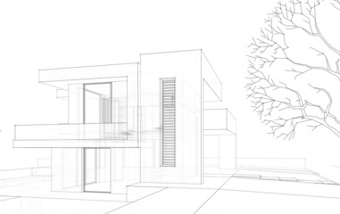 House project architecture drawing 3d illustration