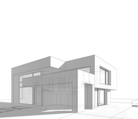 House project architecture drawing 3d illustration