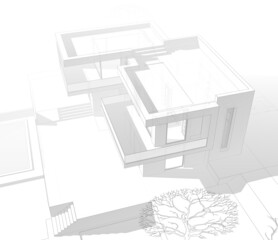 House project architecture drawing 3d illustration
