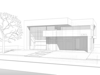 House project architecture drawing 3d illustration