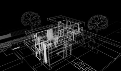 House project architecture drawing 3d illustration