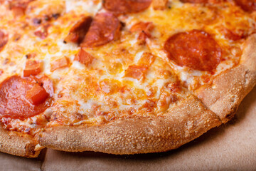 Delicious italian pizza. Tasty traditional italian pepperoni pizza.