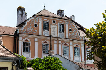 Fototapeta na wymiar The architecture of the houses in Huet Square. Sibiu, Romania.