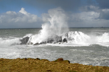 North Cornwall United Kingdom Porthmear storm at sea