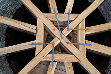 Fototapeta na wymiar Kostelec nad Cernymi lesy, Czech Republic - July 31, 2021 - repaired wooden renaissance and baroque trusses and ceilings