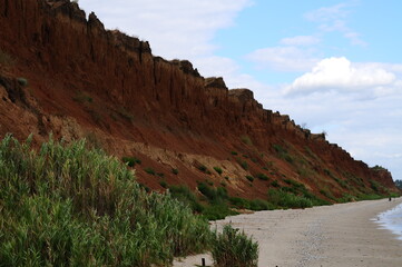 A deserted Black Sea beach with a steep slope.