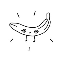 Cute kawaii banana smiling with eyes. Cute childish fruit. Isolated line fully editable illustration on white background.