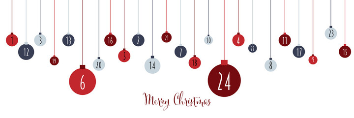 Merry Christmas - Roter Adventskalender, Weihnachtskugeln, Vektor