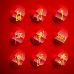 Set line Walkie talkie, Hand grenade, Police rubber baton, Location marker, Peace, Chain link, Protest and Paint spray can icon. Vector