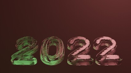 2022 Happy New Year date frosted ice snow glass Cristmas Holiday background color